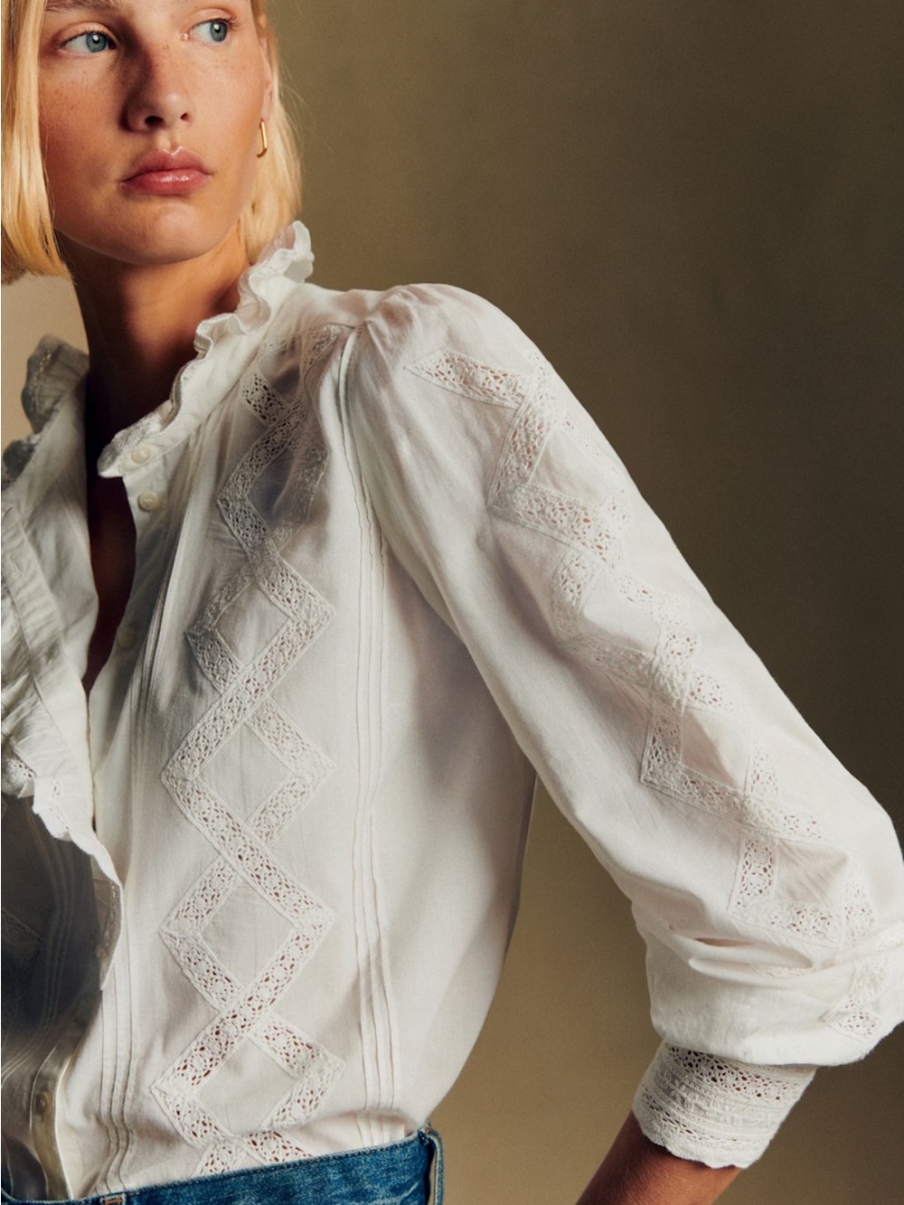 NWT Sézane White Ruffled Blouse - Picture 3 of 5